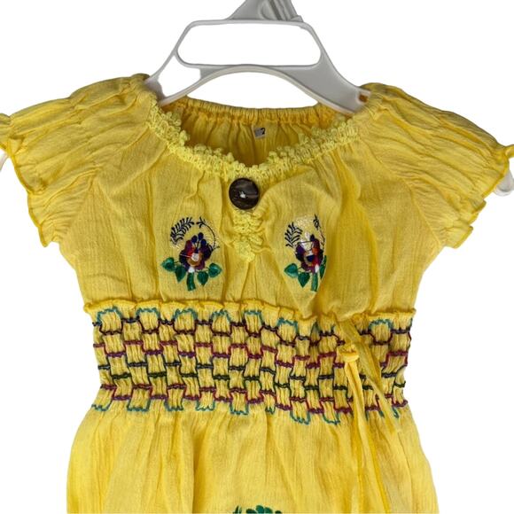 Yellow smocked embroidered floral ruffle short sleeve dress size 2T - Picture 2 of 7
